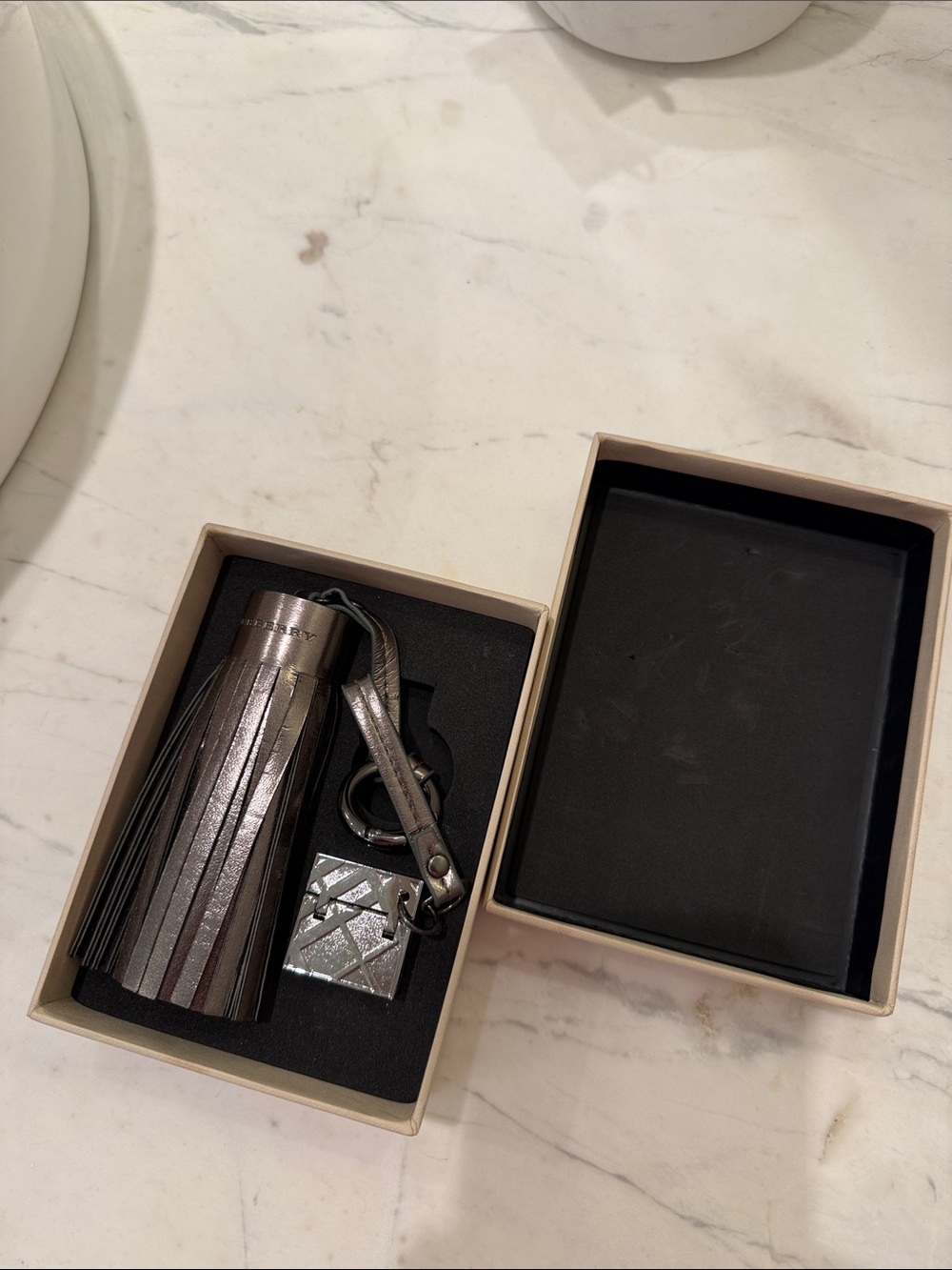 Burberry Metallic Silver Tassel Key & Card Holder